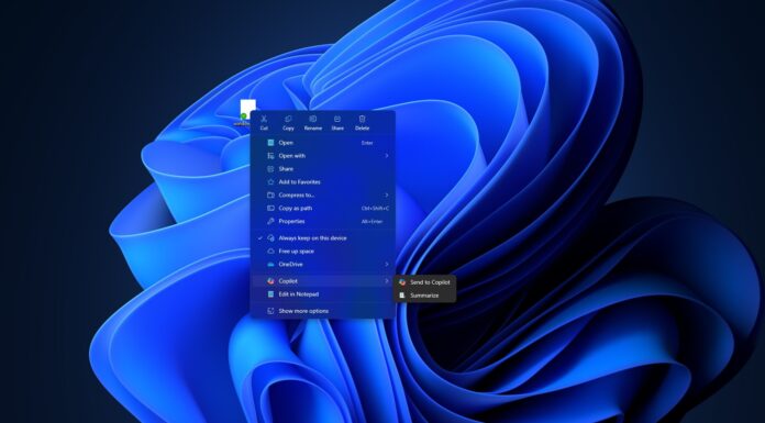 Copilot in Windows 11 right-click menu