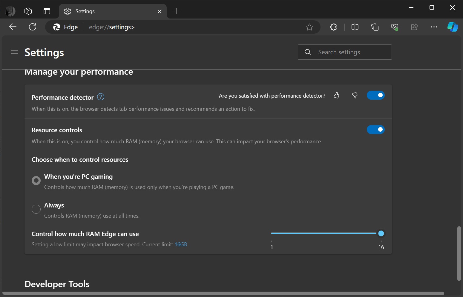 Edge RAM usage limit