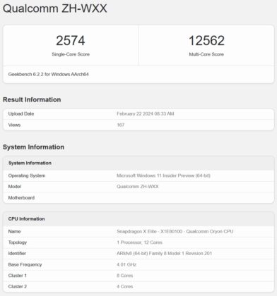 Snapdragon X Elite benchmark